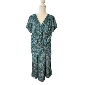 wayward fancies Graphic Floral Print Crepe Ruched Asymmetric Waist Dress 2X